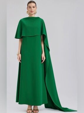 Rich Radi Q’s Emerald Shawl-Tie Evening Gown NWT